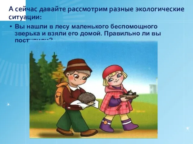 А сейчас давайте рассмотрим разные экологические ситуации: Вы нашли в