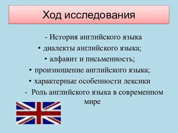 Ход исследования - История английского языка диалекты английского языка; алфавит и письменность; произношение