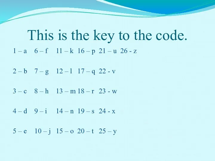 This is the key to the code. 1 – a