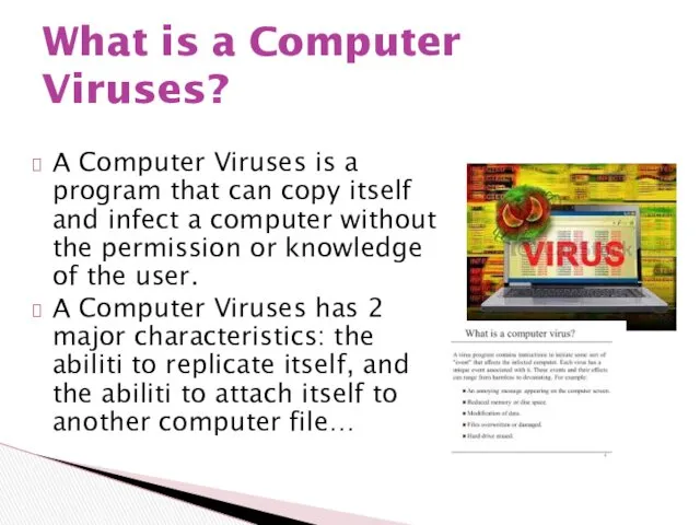 What is a Computer Viruses? A Computer Viruses is a