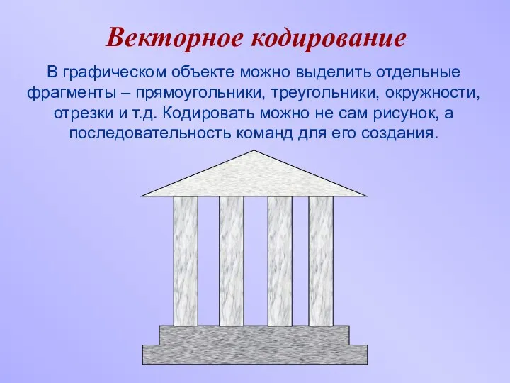 Векторное кодирование В графическом объекте можно выделить отдельные фрагменты –