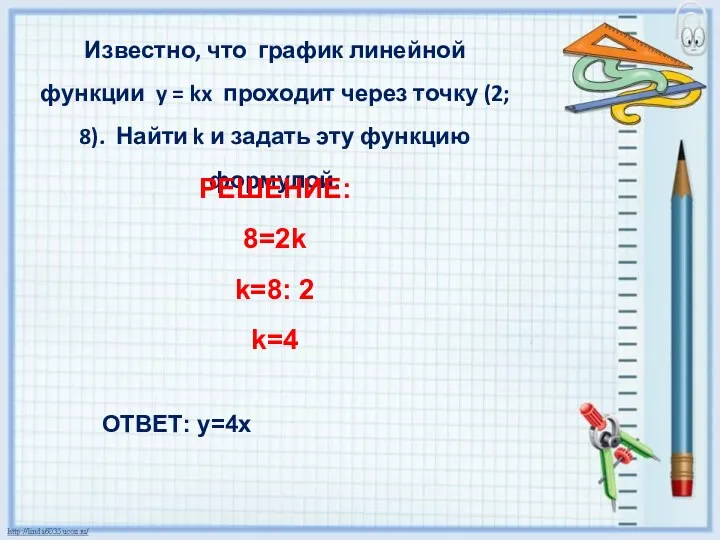 Известно, что график линейной функции y = kx проходит через