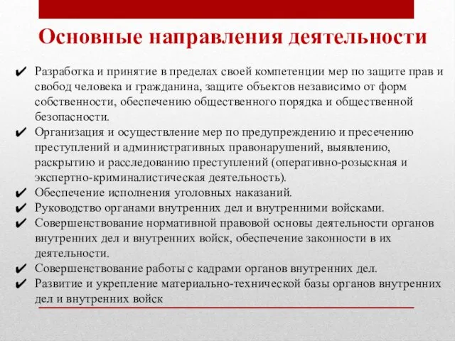 Основные направления деятельности Разработка и принятие в пределах своей компетенции