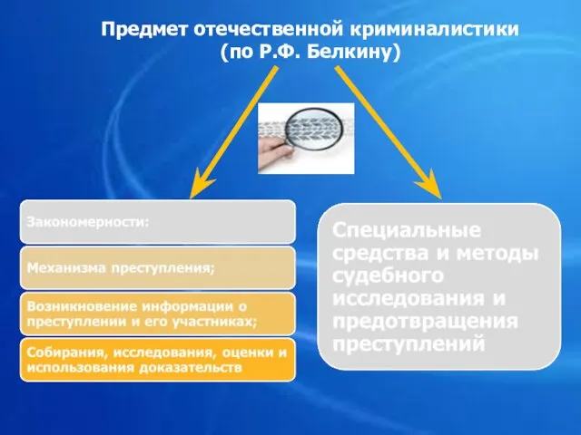 Предмет отечественной криминалистики (по Р.Ф. Белкину)