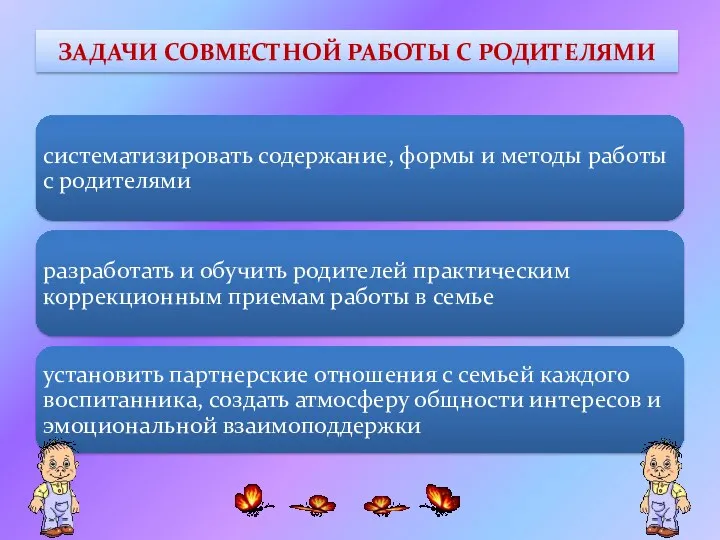 ЗАДАЧИ СОВМЕСТНОЙ РАБОТЫ С РОДИТЕЛЯМИ