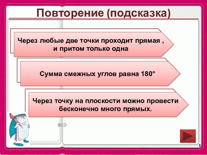 Повторение (подсказка) Сформулируйте аксиому о взаимном расположении прямой и точек.