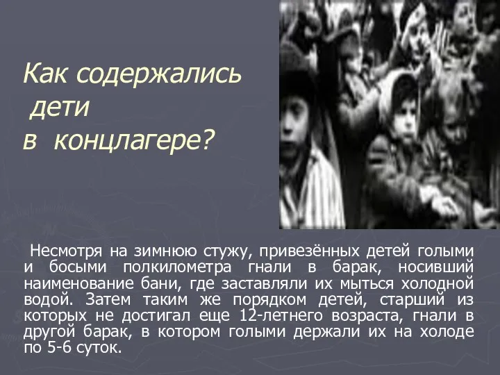 Как содержались дети в концлагере? Несмотря на зимнюю стужу, привезённых детей голыми и