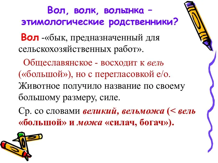 Вол, волк, волынка – этимологические родственники? Вол -«бык, предназначенный для