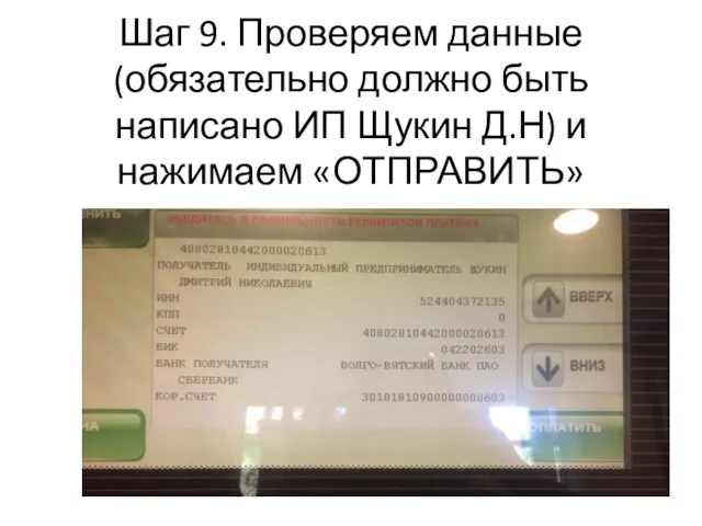 Шаг 9. Проверяем данные(обязательно должно быть написано ИП Щукин Д.Н) и нажимаем «ОТПРАВИТЬ»