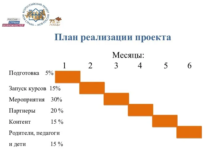 План реализации проекта Месяцы: 1 2 3 4 5 6