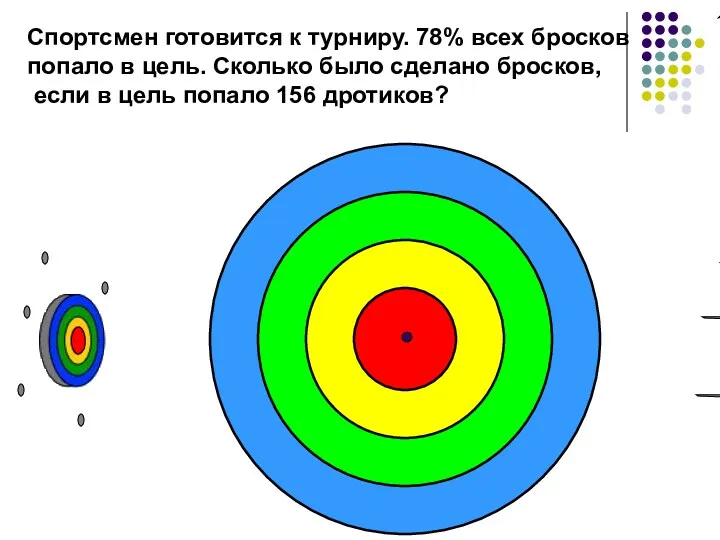 Спортсмен готовится к турниру. 78% всех бросков попало в цель.