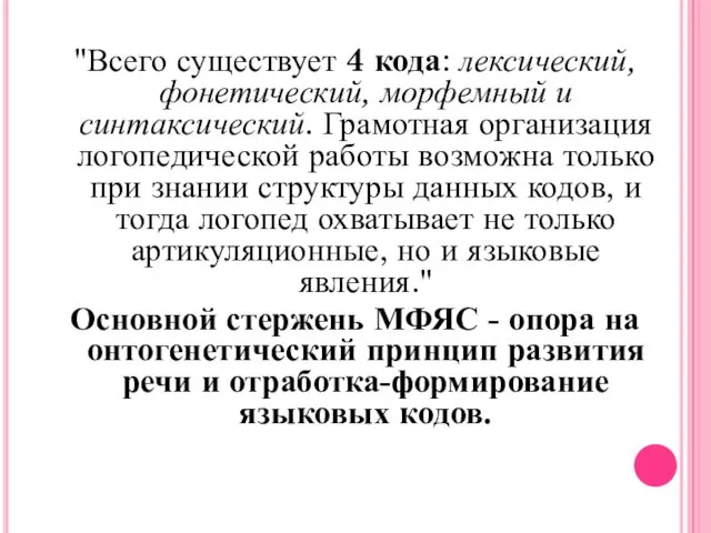 "Всего существует 4 кода: лексический, фонетический, морфемный и синтаксический. Грамотная