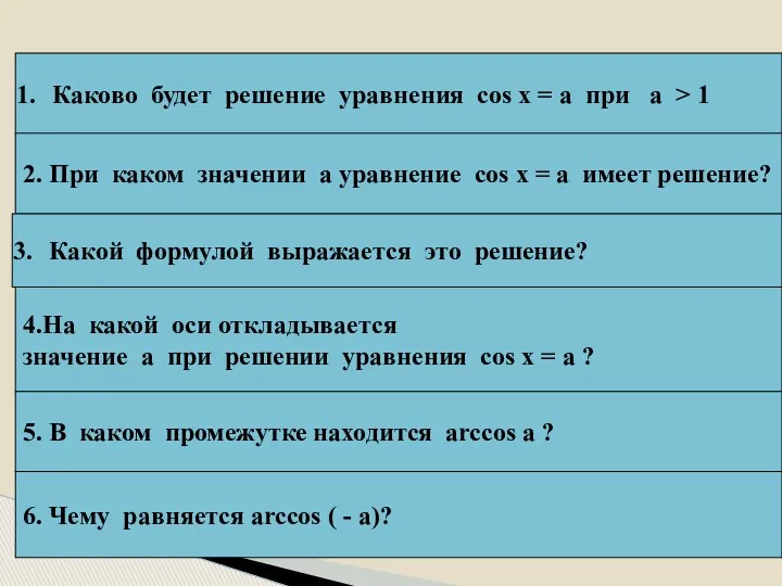 Каково будет решение уравнения cos x = a при ‌ а ‌ >