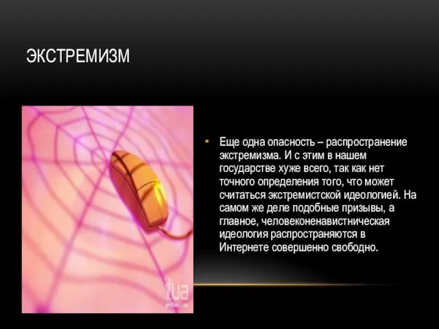 ЭКСТРЕМИЗМ Еще одна опасность – распространение экстремизма. И с этим