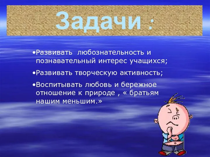 Задачи : Развивать любознательность и познавательный интерес учащихся; Развивать творческую