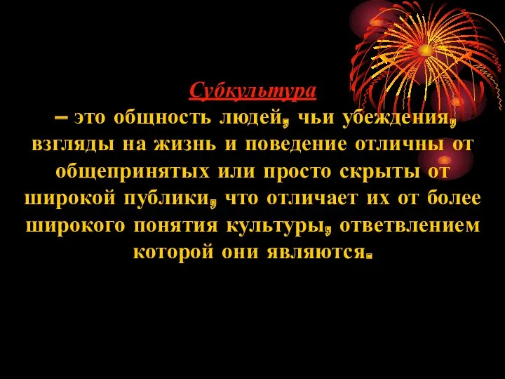 Субкультура – это общность людей, чьи убеждения, взгляды на жизнь