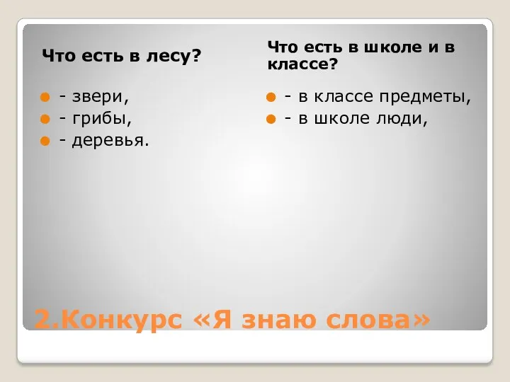 2.Конкурс «Я знаю слова» Что есть в лесу? Что есть