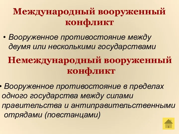 Международный вооруженный конфликт Вооруженное противостояние между двумя или несколькими государствами