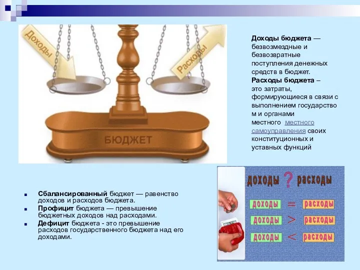 Доходы бюджета — безвозмездные и безвозвратные поступления денежных средств в