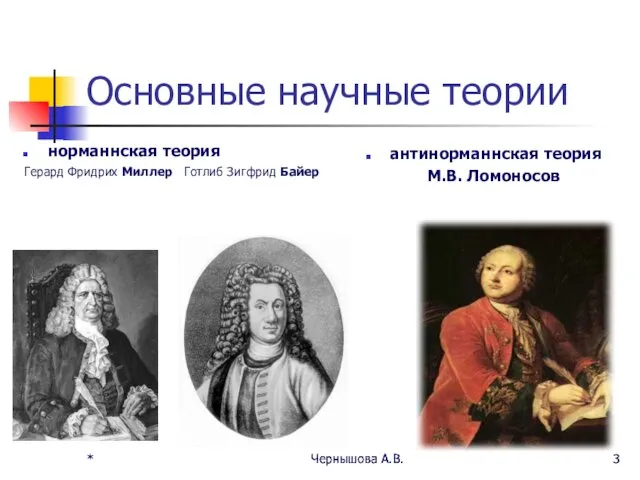 * Чернышова А.В. * Чернышова А.В. Основные научные теории норманнская