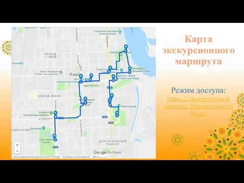 Карта экскурсионного маршрута Режим доступа: https://Экскурсионный маршрут "Путешествие по Вятке"