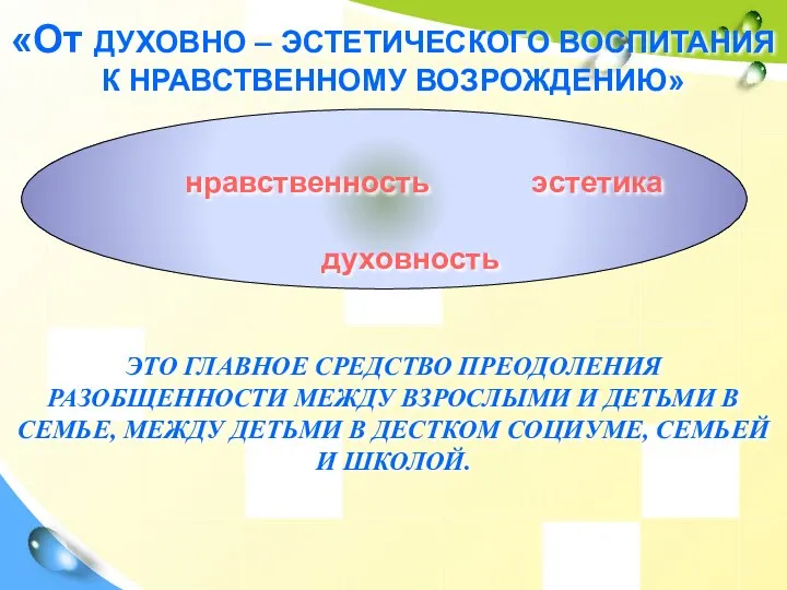 «От ДУХОВНО – ЭСТЕТИЧЕСКОГО ВОСПИТАНИЯ К НРАВСТВЕННОМУ ВОЗРОЖДЕНИЮ» нравственность эстетика