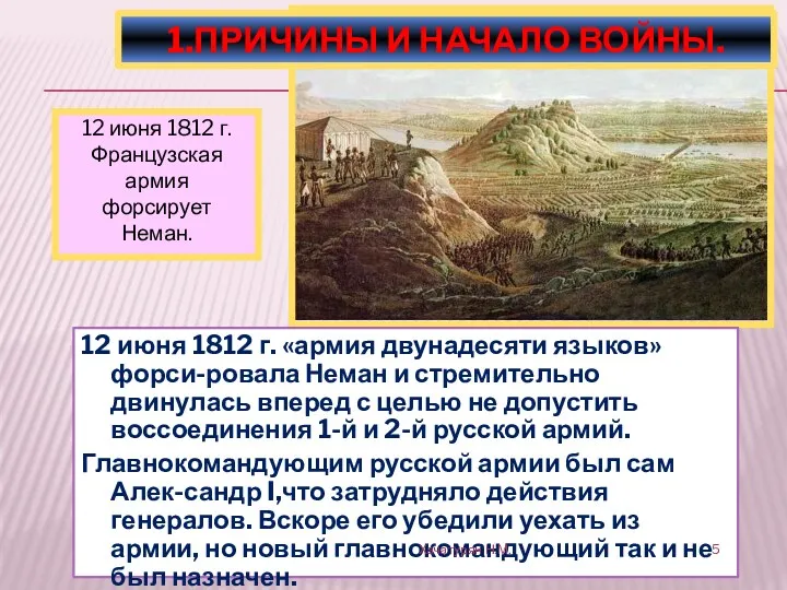 12 июня 1812 г. «армия двунадесяти языков» форси-ровала Неман и стремительно двинулась вперед