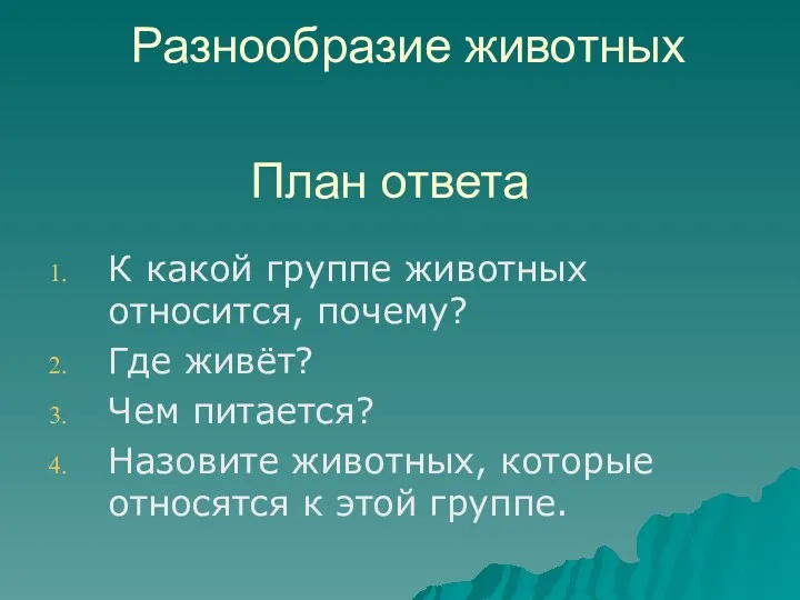 План ответа К какой группе животных относится, почему? Где живёт? Чем питается? Назовите