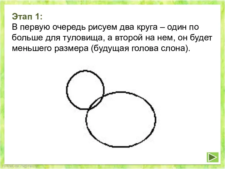 Этап 1: В первую очередь рисуем два круга – один по больше для