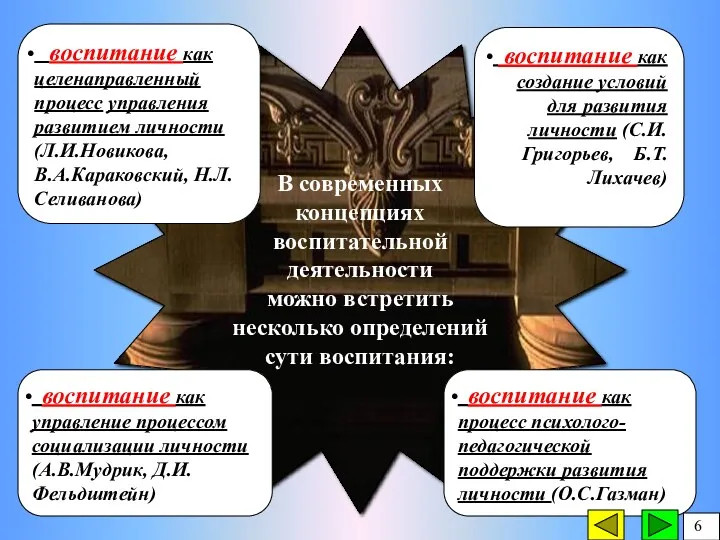 В современных концепциях воспитательной деятельности можно встретить несколько определений сути