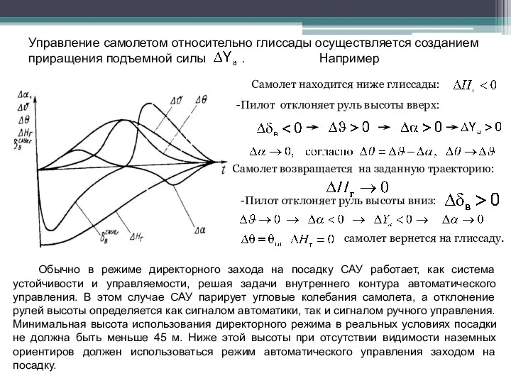 Обычно в режиме директорного захода на посадку САУ работает, как