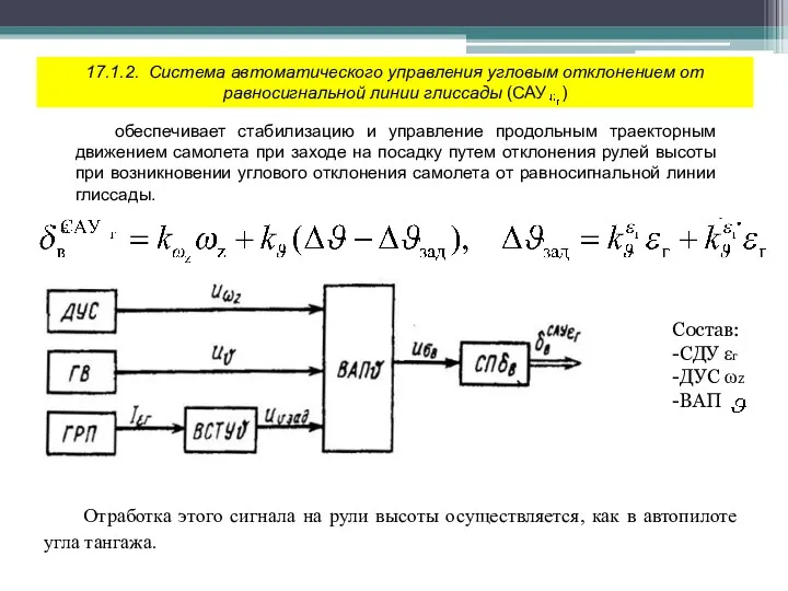 17.1.2. Система автоматического управления угловым отклонением от равносигнальной линии глиссады