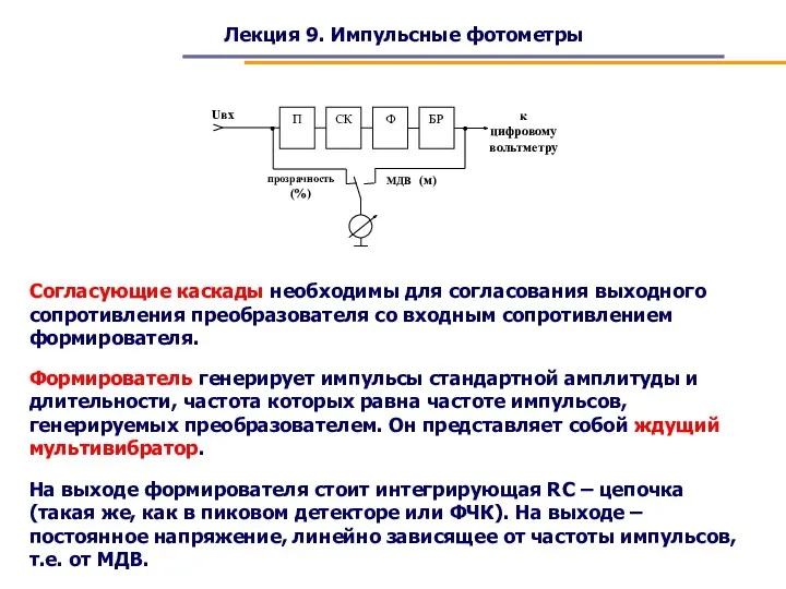 Лекция 9. Импульсные фотометры Согласующие каскады необходимы для согласования выходного