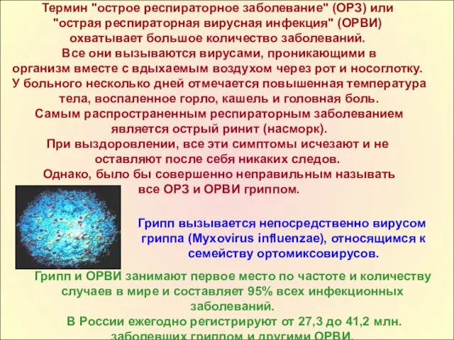 Термин "острое респираторное заболевание" (ОРЗ) или "острая респираторная вирусная инфекция"