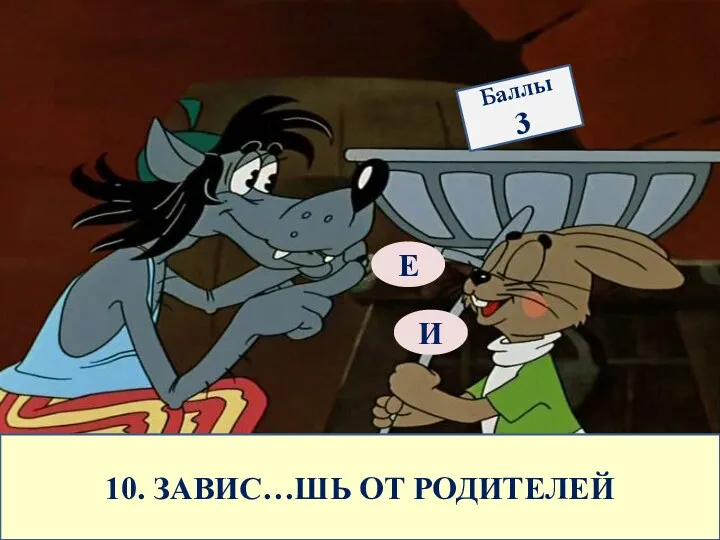 10. ЗАВИС…ШЬ ОТ РОДИТЕЛЕЙ Е И Баллы 3