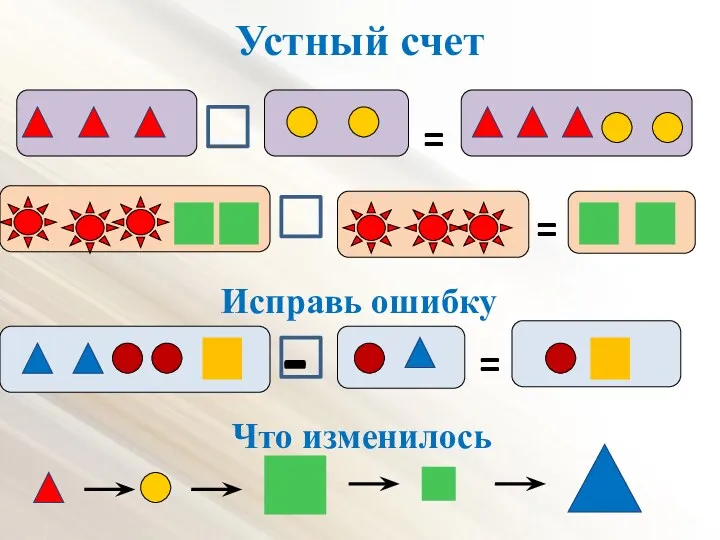 Устный счет = = Исправь ошибку = - Что изменилось