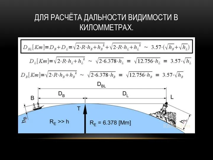 ДЛЯ РАСЧЁТА ДАЛЬНОСТИ ВИДИМОСТИ В КИЛОММЕТРАХ.