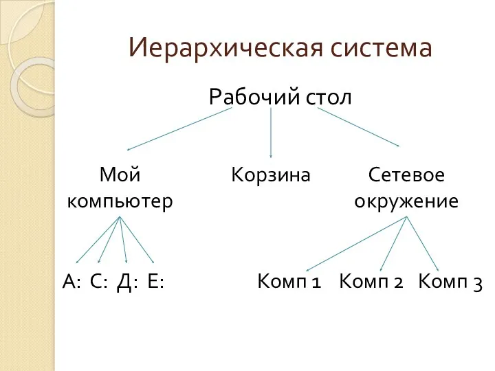 Иерархическая система Рабочий стол А: С: Д: Е: Комп 1