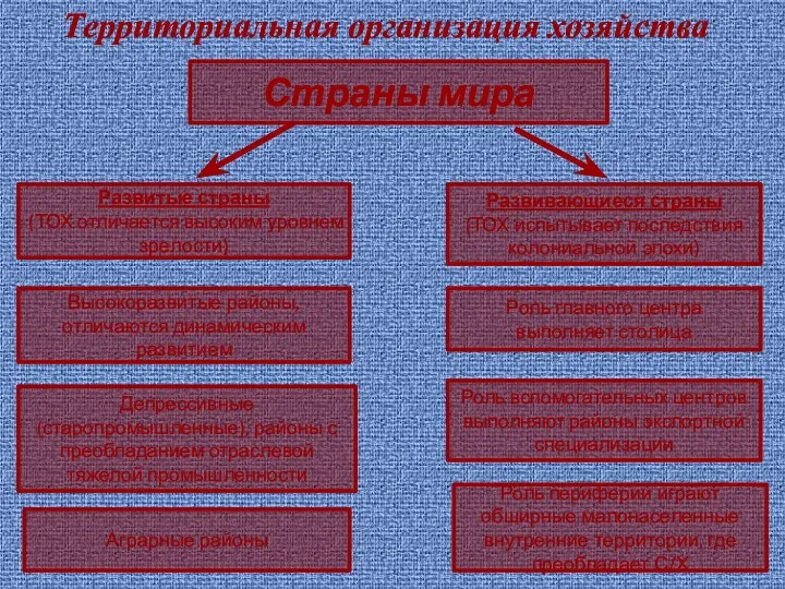 Территориальная организация хозяйства Страны мира Высокоразвитые районы, отличаются динамическим развитием