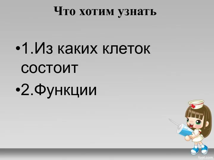 Что хотим узнать 1.Из каких клеток состоит 2.Функции