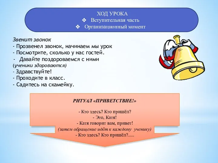 ХОД УРОКА Вступительная часть Организационный момент Звенит звонок - Прозвенел