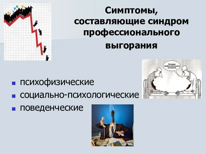 Симптомы, составляющие синдром профессионального выгорания психофизические социально-психологические поведенческие