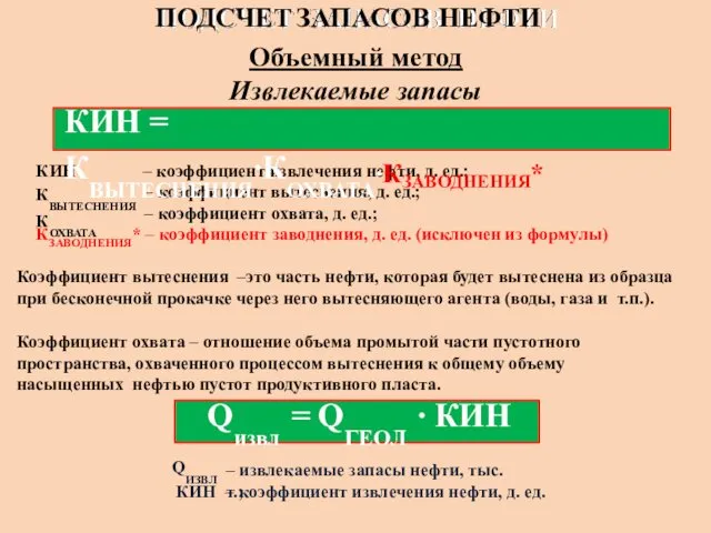 QИЗВЛ – извлекаемые запасы нефти, тыс. т.; КИН – коэффициент