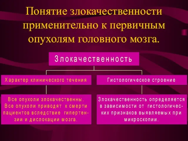 Понятие злокачественности применительно к первичным опухолям головного мозга.