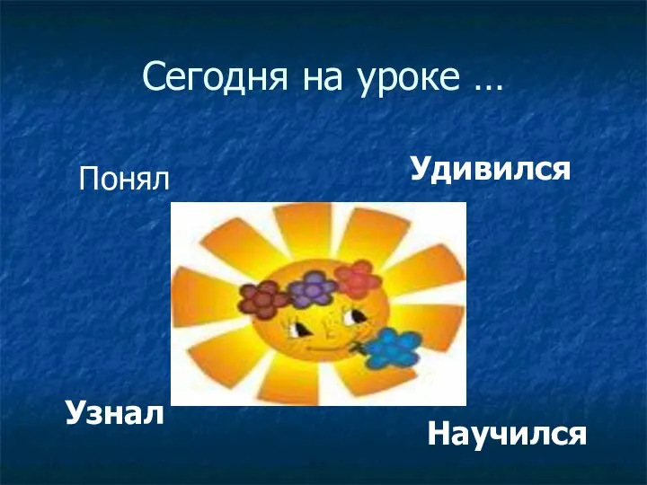 Сегодня на уроке … Понял Узнал Удивился Научился