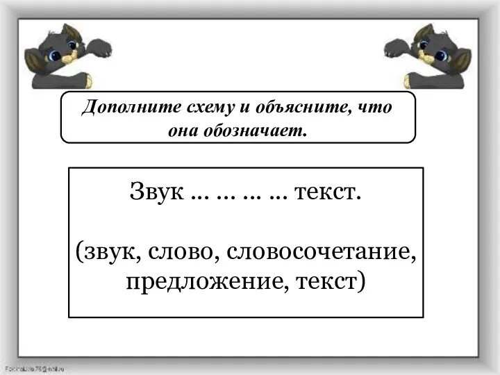 Дополните схему и объясните, что она обозначает. Звук ... ...