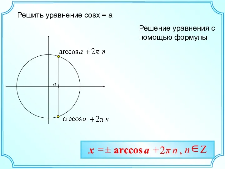 Решить уравнение cosx = a Решение уравнения с помощью формулы