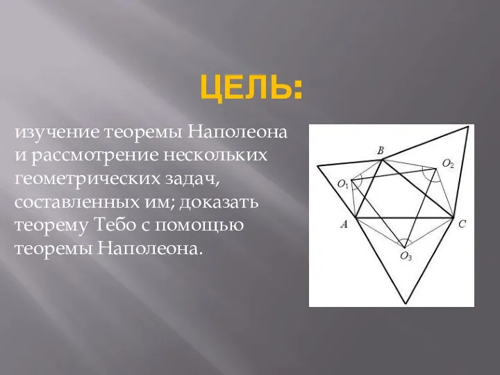 Цель: изучение теоремы Наполеона и рассмотрение нескольких геометрических задач, составленных