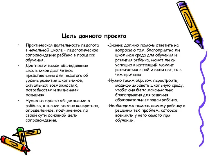 Цель данного проекта Практическая деятельность педагога в начальной школе – педагогическое сопровождение ребёнка