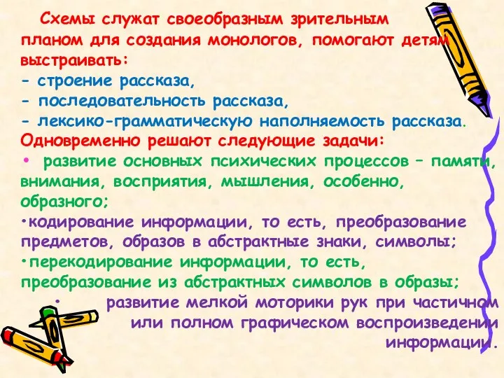 Схемы служат своеобразным зрительным планом для создания монологов, помогают детям